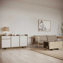Leda Sideboard - 157x36x82cm - 3 Türen und 1 Schublade - weiß/Eiche Dekor