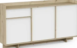 Leda Sideboard - 157x36x82cm - 3 Türen und 1 Schublade - weiß/Eiche Dekor