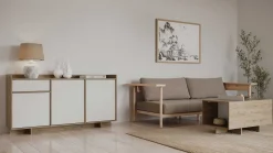 Leda Sideboard - 157x36x82cm - 3 Türen und 1 Schublade - weiß/Eiche Dekor
