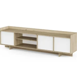 Leda TV-Schrank - 183x36x50cm - 3 Türen - weiß/Eiche Dekor