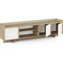 Leda TV-Schrank - 183x36x50cm - 3 Türen - weiß/Eiche Dekor