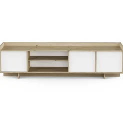 Leda TV-Schrank - 183x36x50cm - 3 Türen - weiß/Eiche Dekor