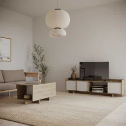 Leda TV-Schrank - 183x36x50cm - 3 Türen - weiß/Eiche Dekor