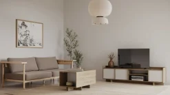Leda TV-Schrank - 183x36x50cm - 3 Türen - weiß/Eiche Dekor