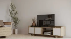 Leda TV-Schrank - 183x36x50cm - 3 Türen - weiß/Eiche Dekor