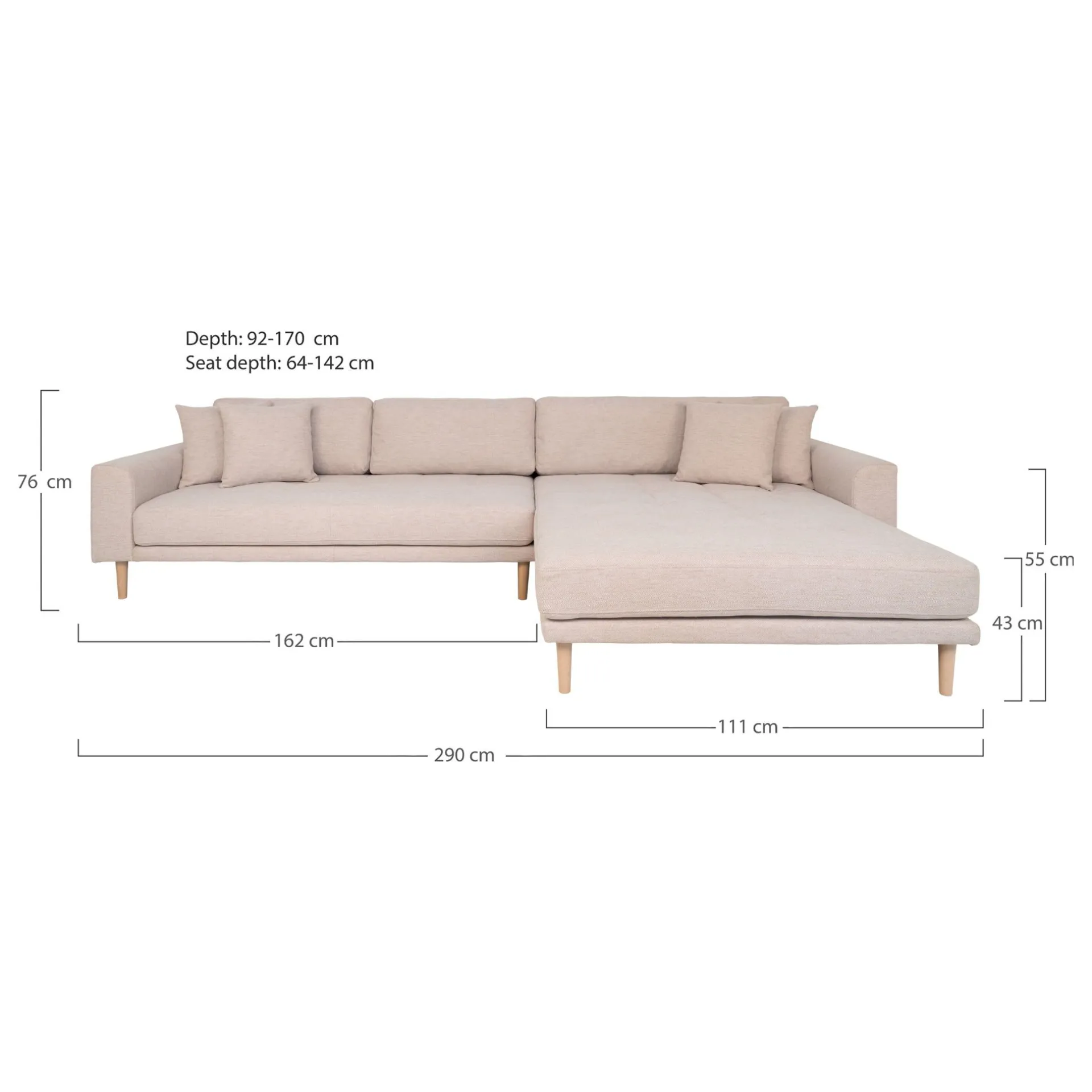 House Nordic Lido Lounge Sofa - WAAR | Sand, 4 Kissen, Holzbeine
