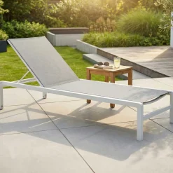 Gescova Liegestuhl Dolce - Aluminium mattweiß, Textilene grau