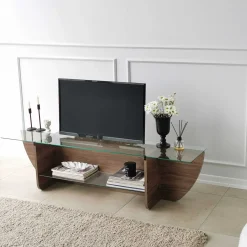 Lily TV TV-Ständer | GEHÄRTETES GLAS | Walnuss