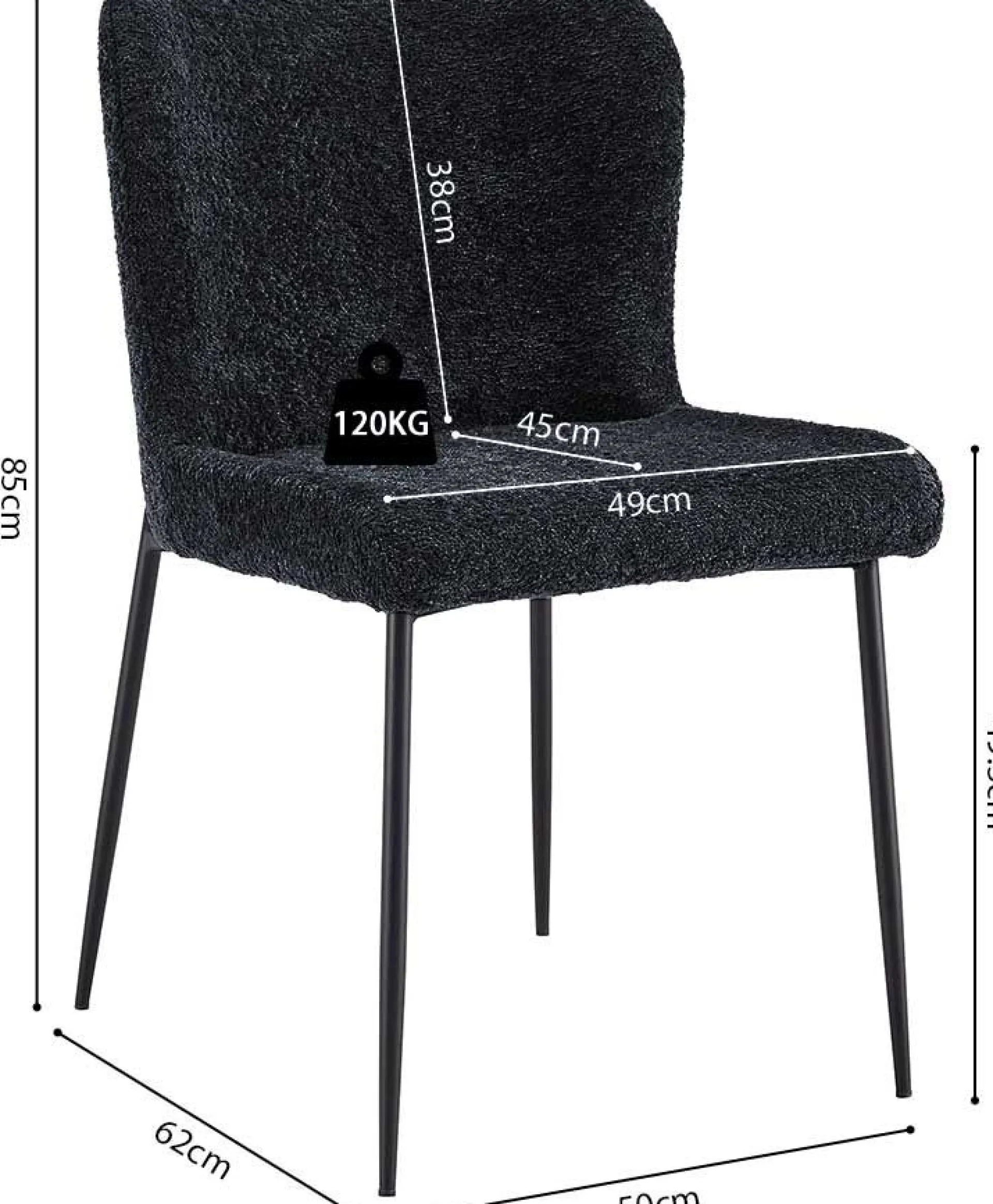 Rousseau Lisa Bouclé Dunkelgrauer Stuhl - Metallbeine, H 85 x B-L 50 x T-P 62 cm