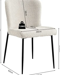 Rousseau Lisa Bouclé Ecru Stuhl - Metallbeine, H 85 x B-L 50 x T-P 62 cm
