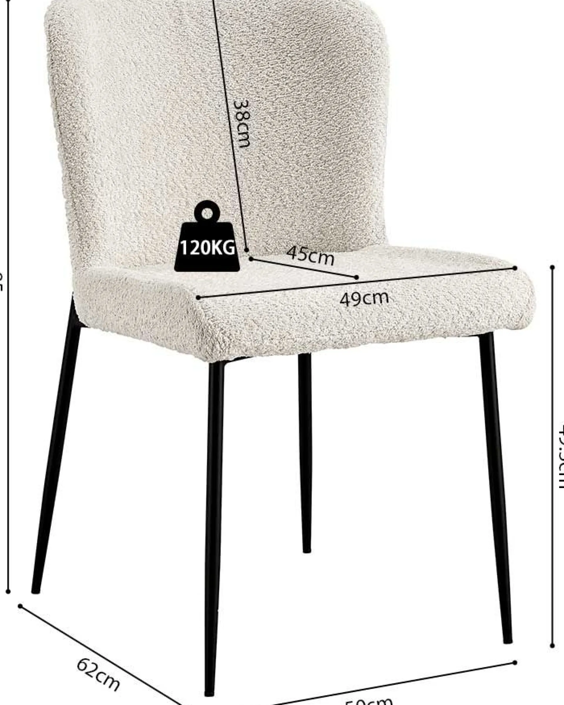 Rousseau Lisa Bouclé Ecru Stuhl - Metallbeine, H 85 x B-L 50 x T-P 62 cm