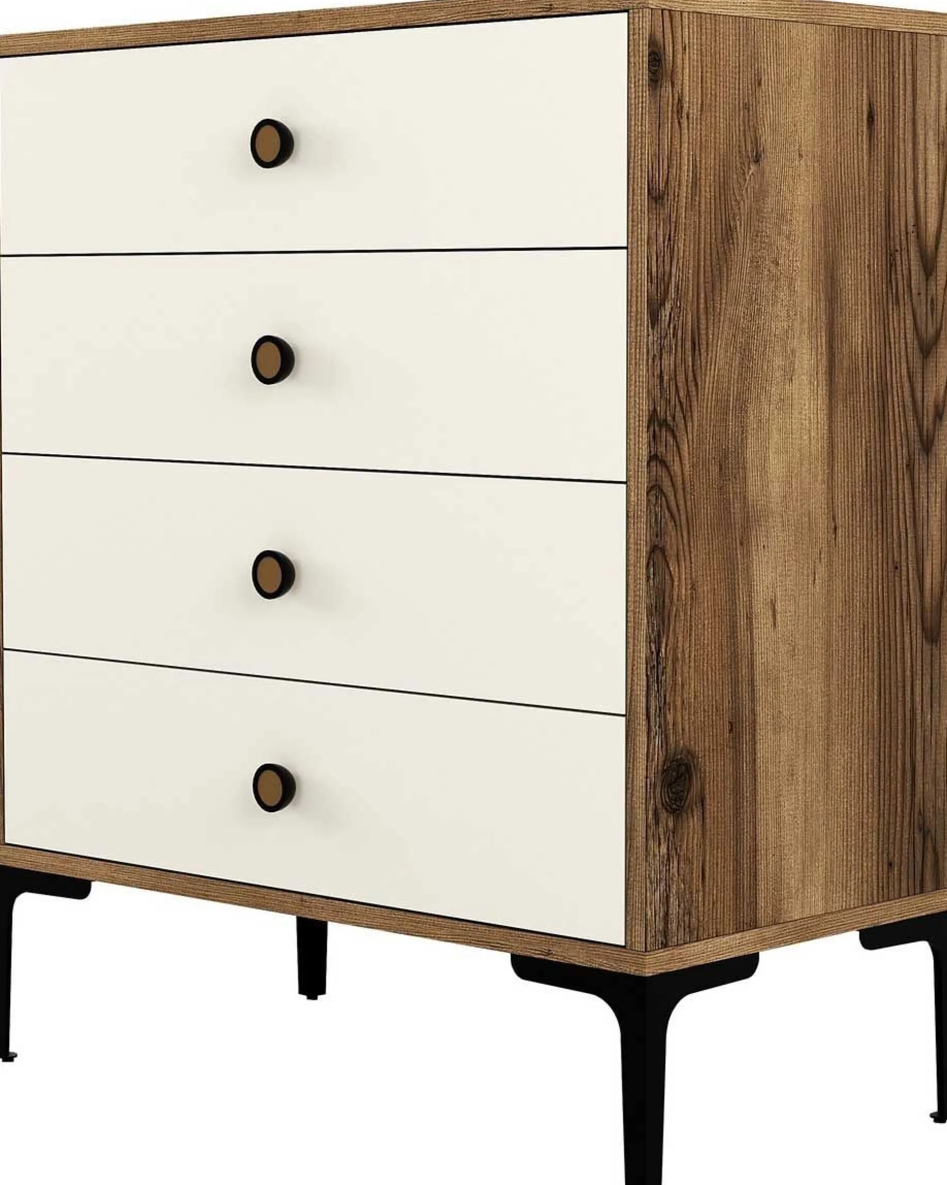 Lizbon D Kommode | 100 % MELAMIN | Walnuss, Creme