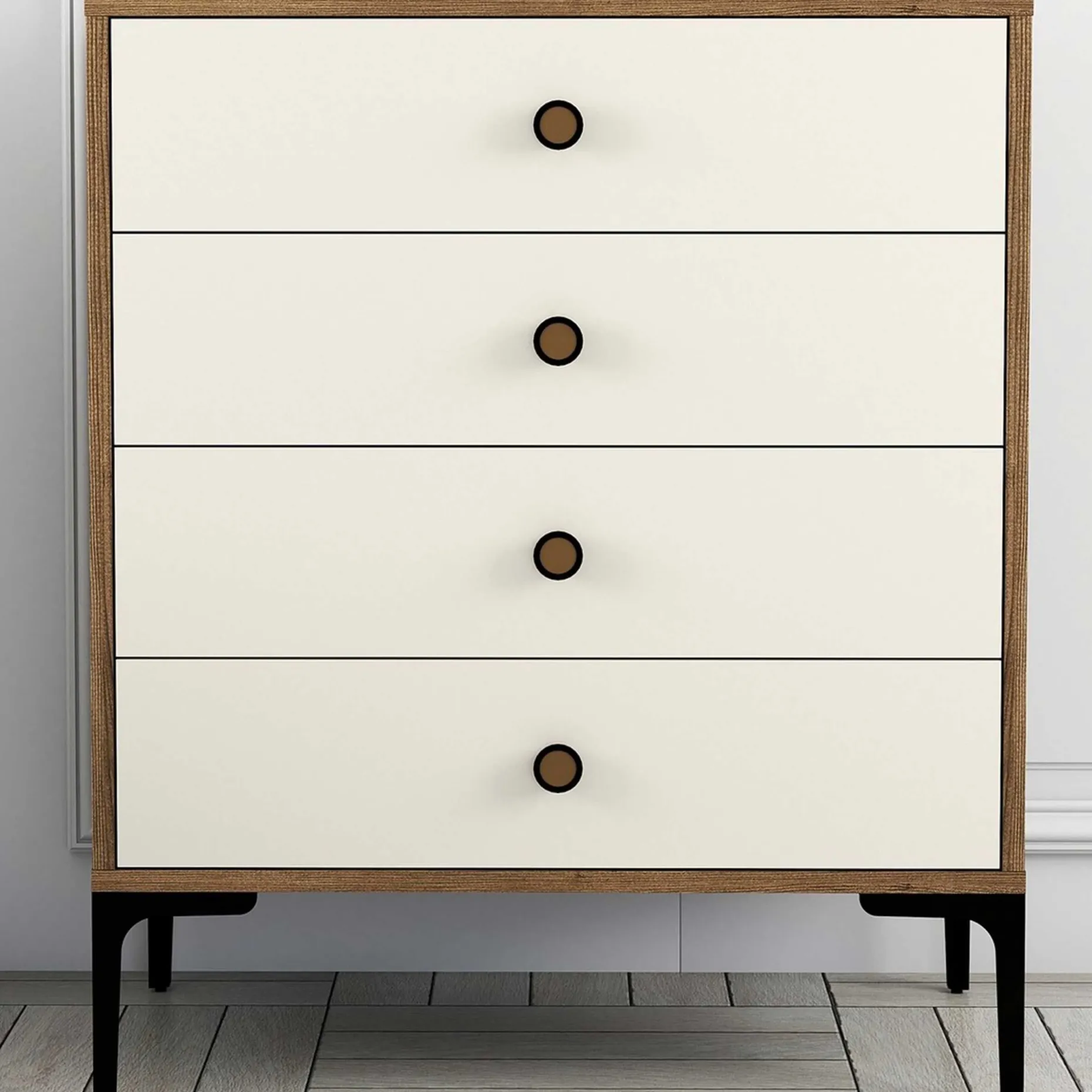 Lizbon D Kommode | 100 % MELAMIN | Walnuss, Creme