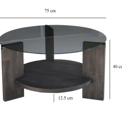 Emob Locelso Couchtisch | 100% gehärtetes Glas | Gestell aus Kiefernholz | Dunkelbraun