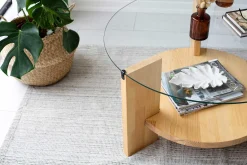 Emob Locelso Couchtisch | 100% gehärtetes Glas | Gestell aus massiver Kiefer | Farbe Eiche