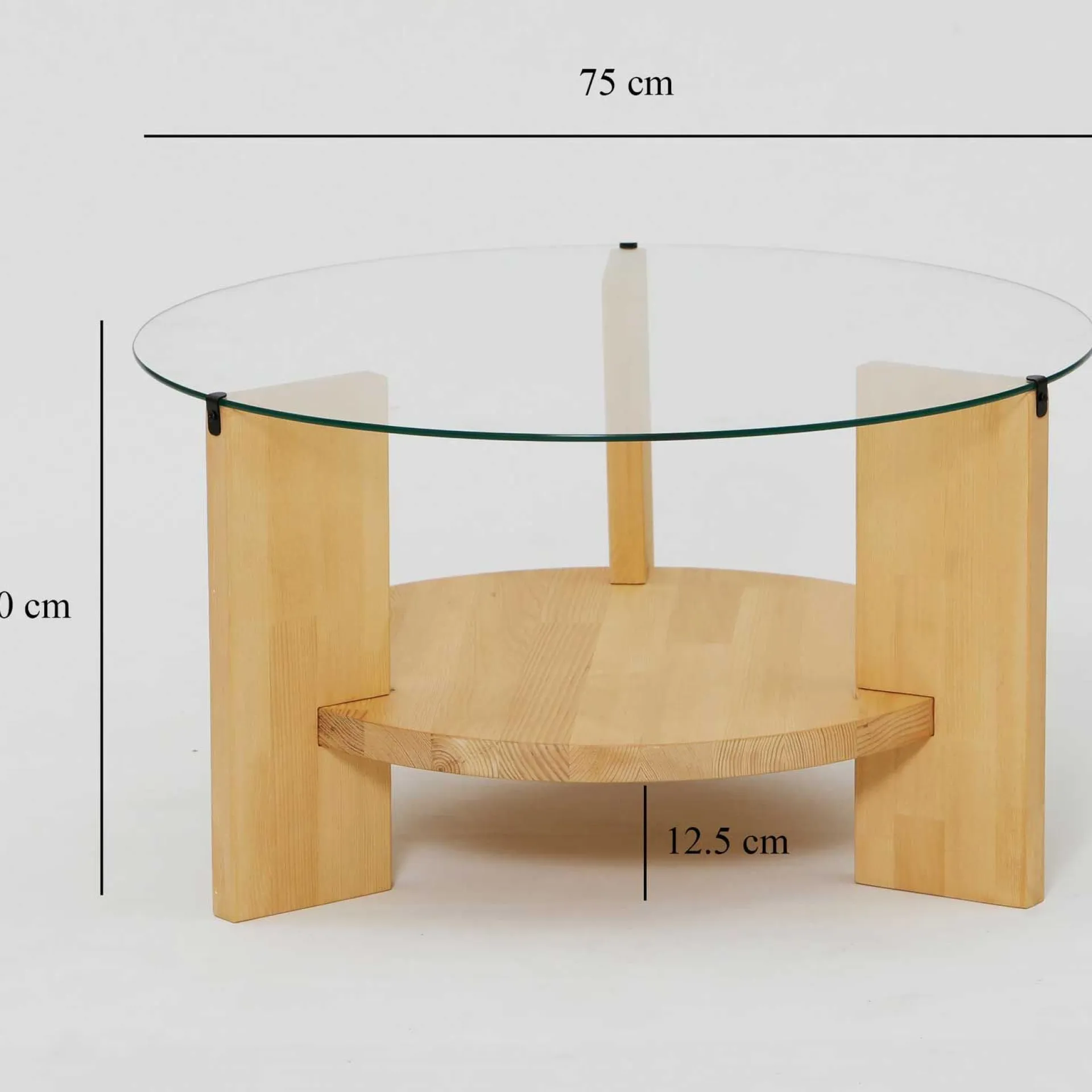 Emob Locelso Couchtisch | 100% gehärtetes Glas | Gestell aus massiver Kiefer | Farbe Eiche