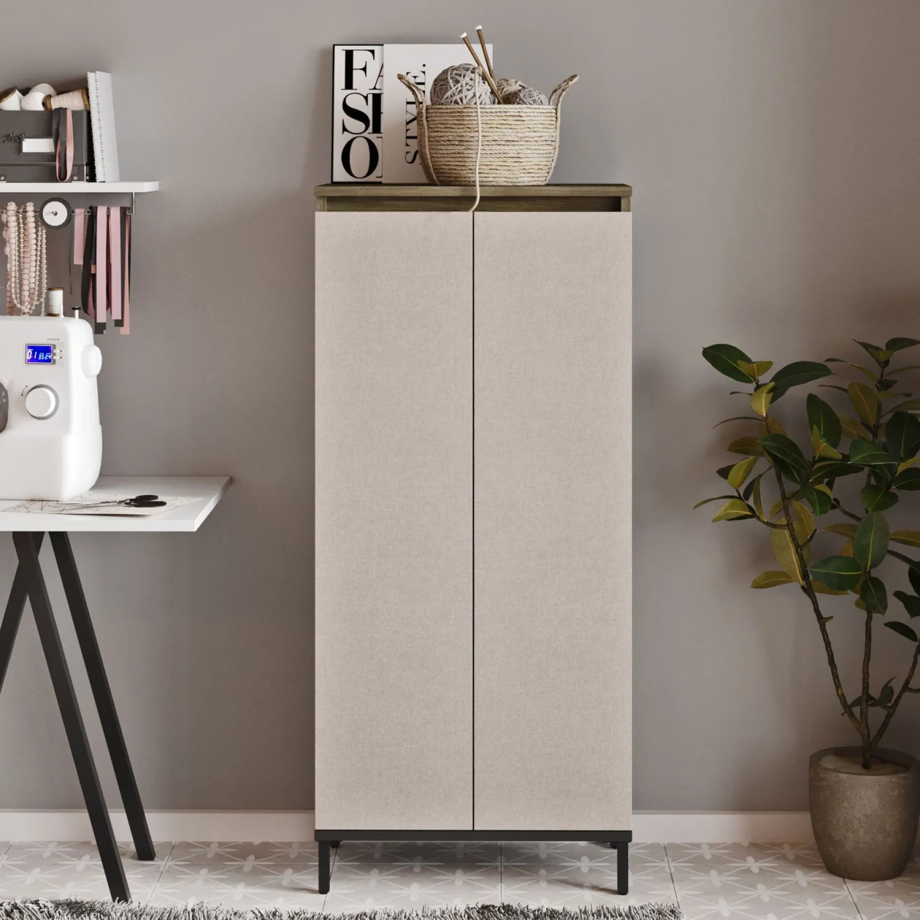 Locelso Mehrzweckschrank 60cm Braun Anthrazit