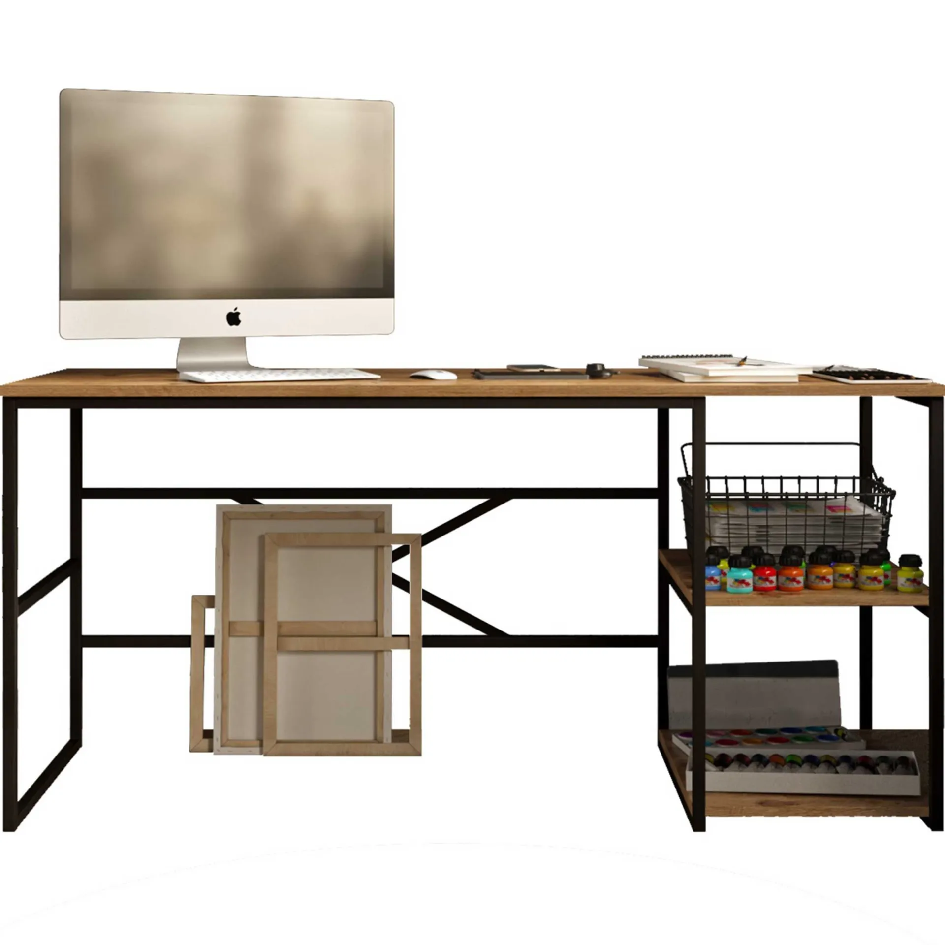 Emob Locelso Schreibtisch | 100% Melamin | 18mm Stärke | Metallgestell | Atlantische Kiefer