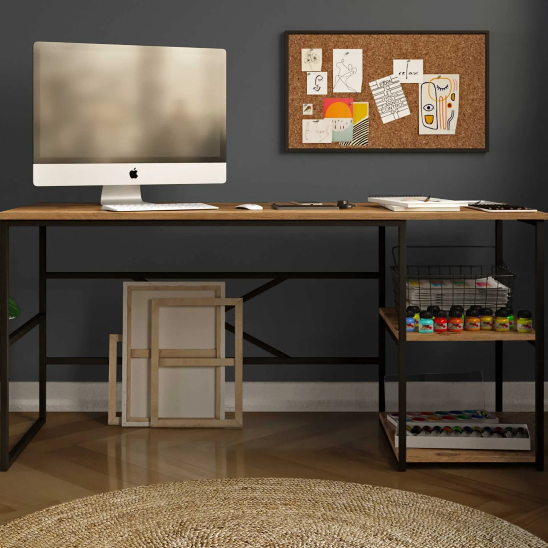 Emob Locelso Schreibtisch | 100% Melamin | 18mm Stärke | Metallgestell | Atlantische Kiefer