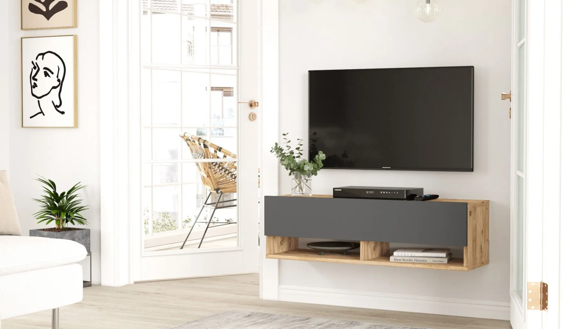 Locelso TV Stand | 100% Melamin | Anthrazit | Schwebend | 100x29cm