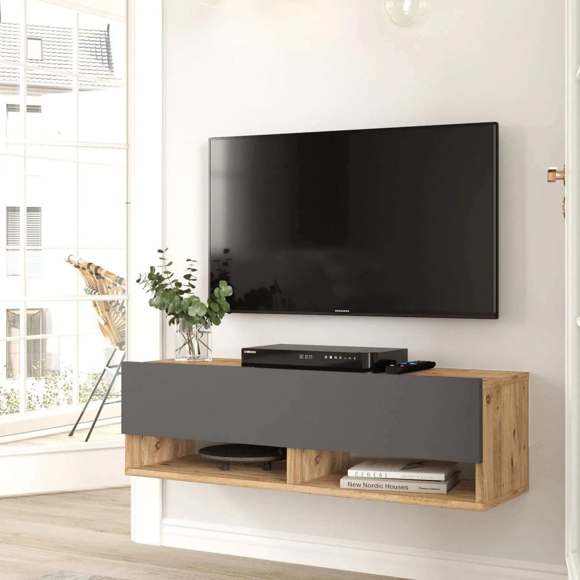 Locelso TV Stand | 100% Melamin | Anthrazit | Schwebend | 100x29cm