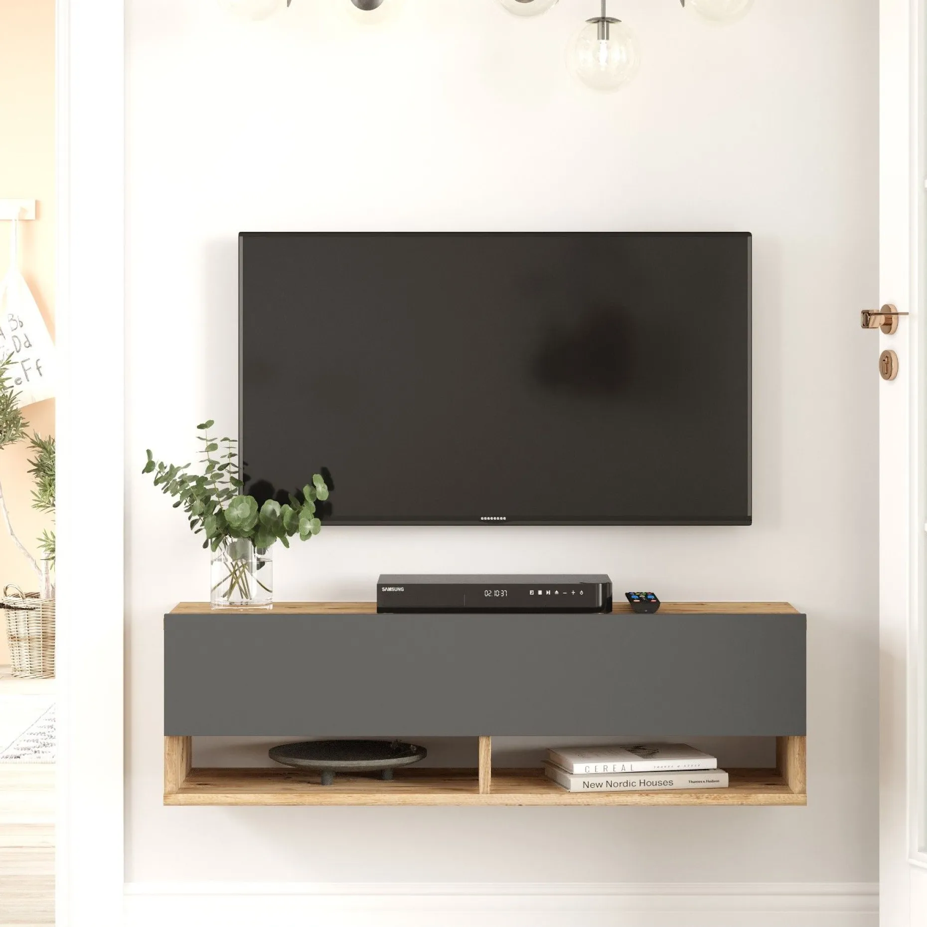 Locelso TV Stand | 100% Melamin | Anthrazit | Schwebend | 100x29cm