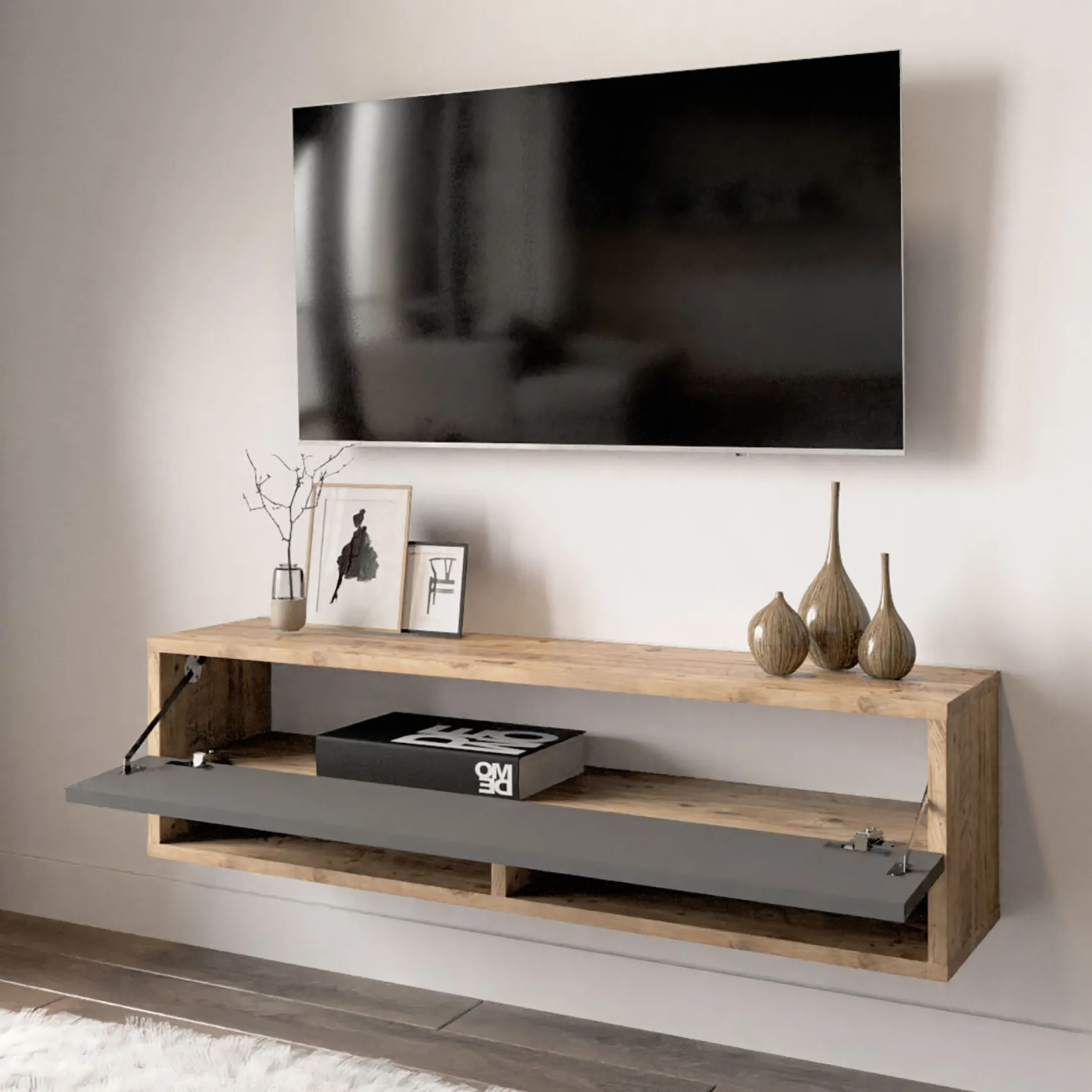 Locelso TV Stand | 100% Melamin | Anthrazit | Schwebend | 100x29cm