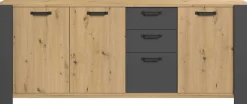 London Kommode-220cm-3 Flügeltüren, 3 Schubladen, 2 Einlegeböden - Eiche/dunkelgrau