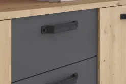 London Kommode-220cm-3 Flügeltüren, 3 Schubladen, 2 Einlegeböden - Eiche/dunkelgrau