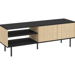 Loreen TV-Schrank 2 Flügeltüren und 2 offene Fächer - Eiche hell/schwarz