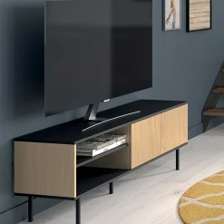 Loreen TV-Schrank 2 Flügeltüren und 2 offene Fächer - Eiche hell/schwarz