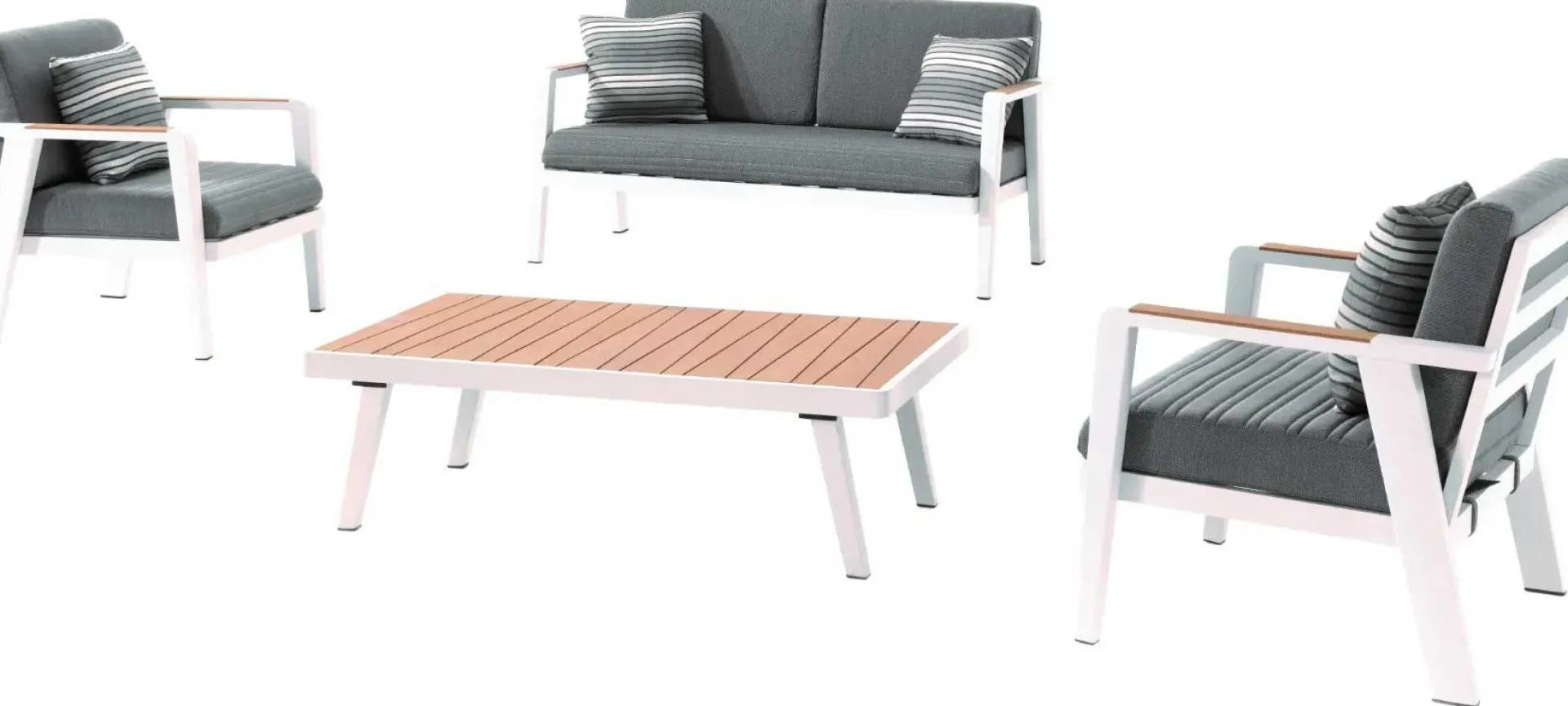 Gescova Lounge-Set Guadeloupe - Aluminium Weiß, Teakholz - 150x70x83 cm - Grau
