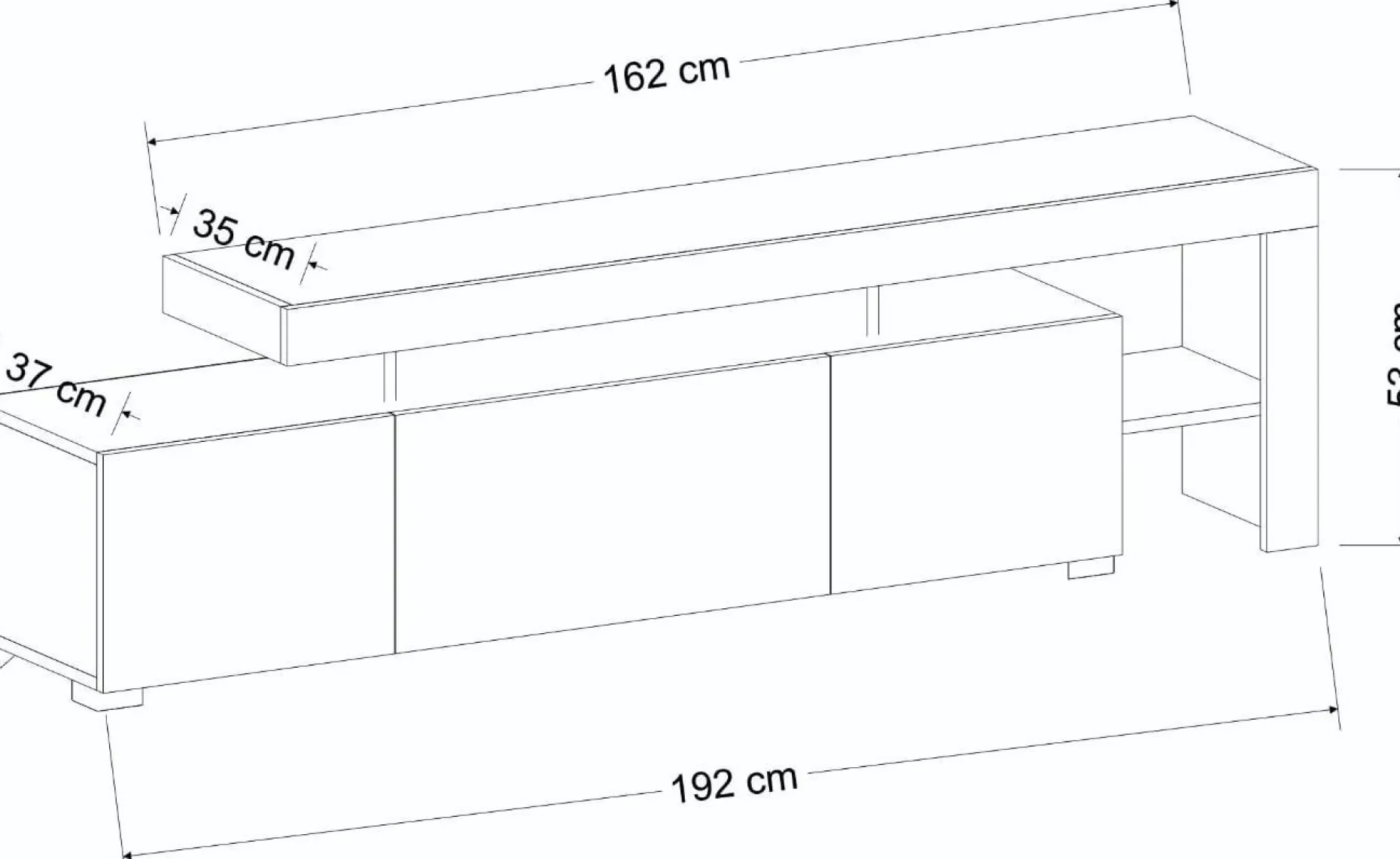 Lowboard Beliz - 100% MELAMINE - Holzschwarz - 192 x 53 x 37 cm