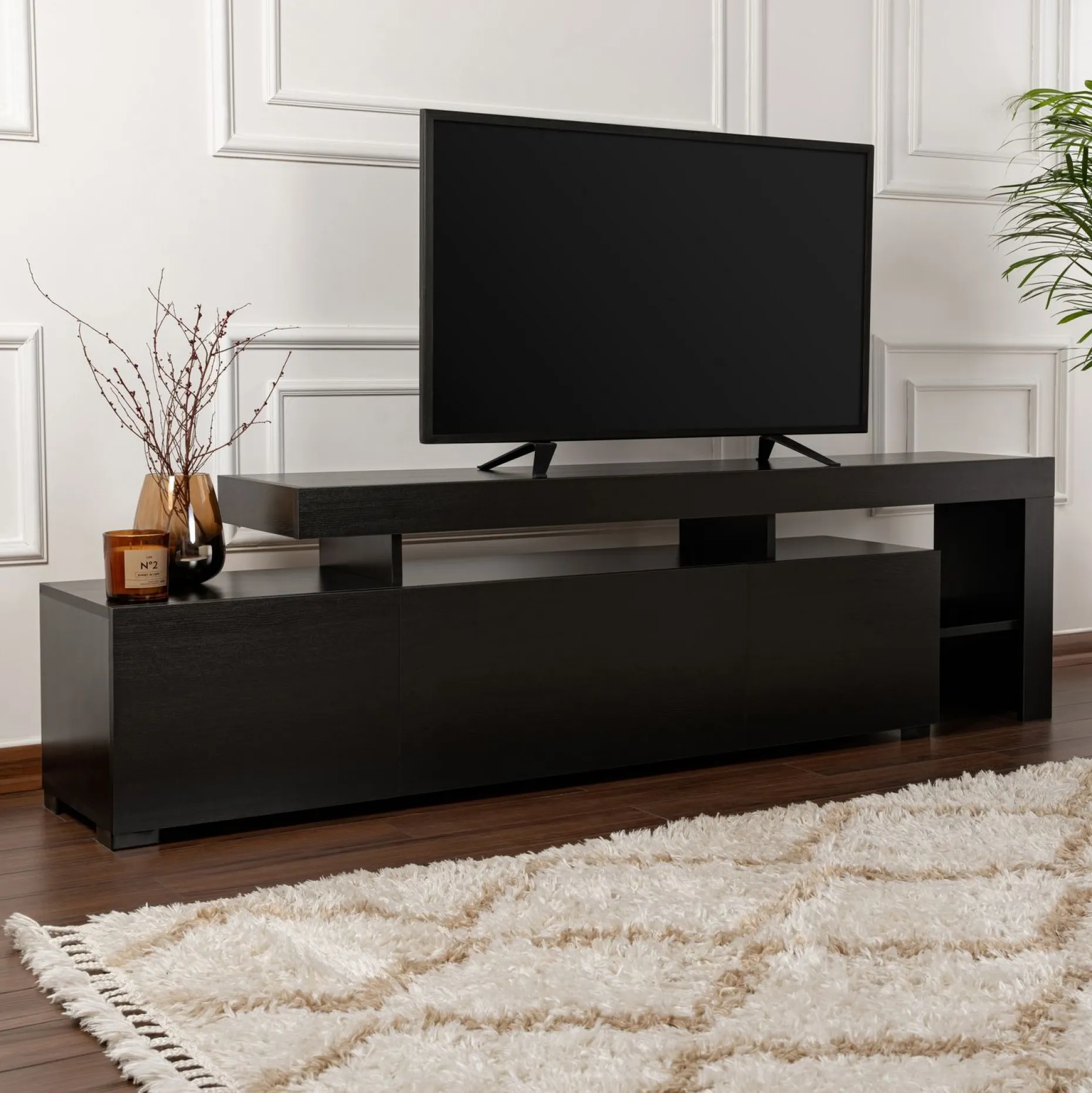 Lowboard Beliz - 100% MELAMINE - Holzschwarz - 192 x 53 x 37 cm
