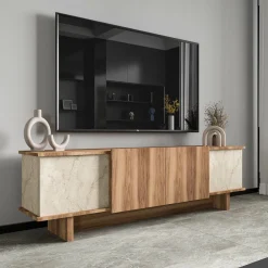 Lowboard Diana - 100% MELAMINE - Travertin - 180 x 50 x 33 cm