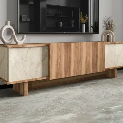 Lowboard Diana - 100% MELAMINE - Travertin - 180 x 50 x 33 cm