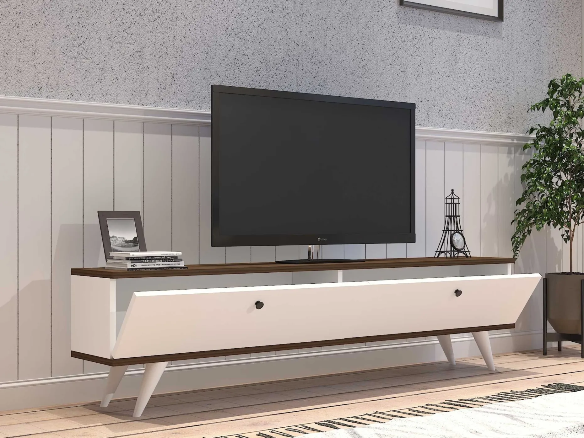 Lowboard Paris - 100% MELAMINE - Weiß - 160 x 35 x 25 cm