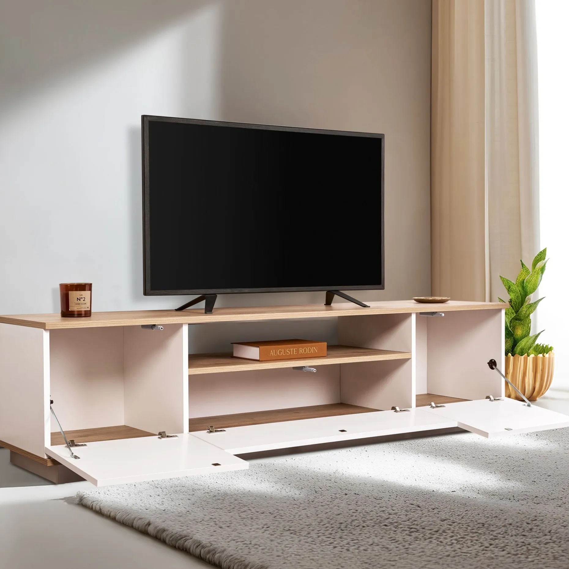 Lowboard Veramont - 100% MELAMINE - Weiß - 180 x 44,6 x 44,5 cm