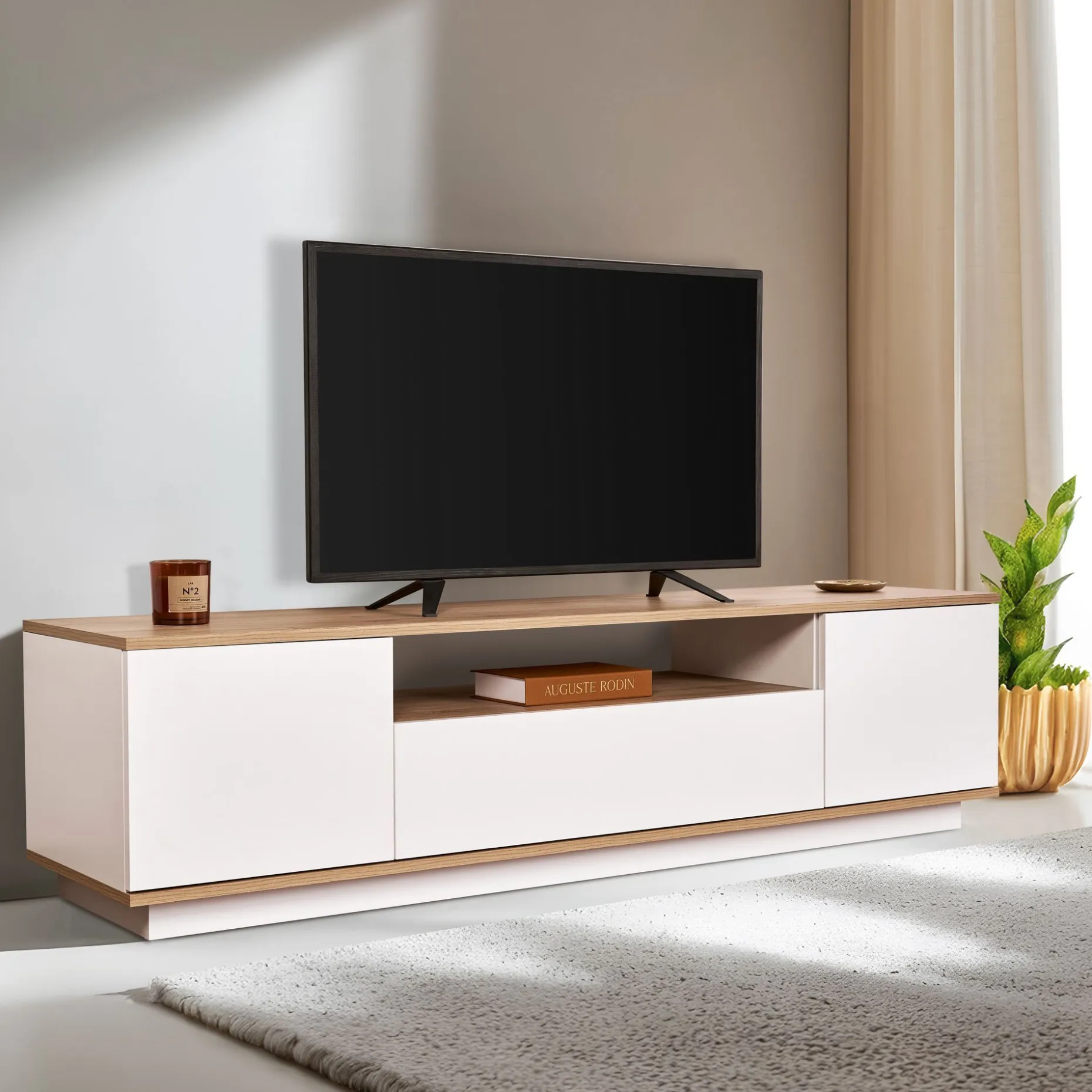 Lowboard Veramont - 100% MELAMINE - Weiß - 180 x 44,6 x 44,5 cm