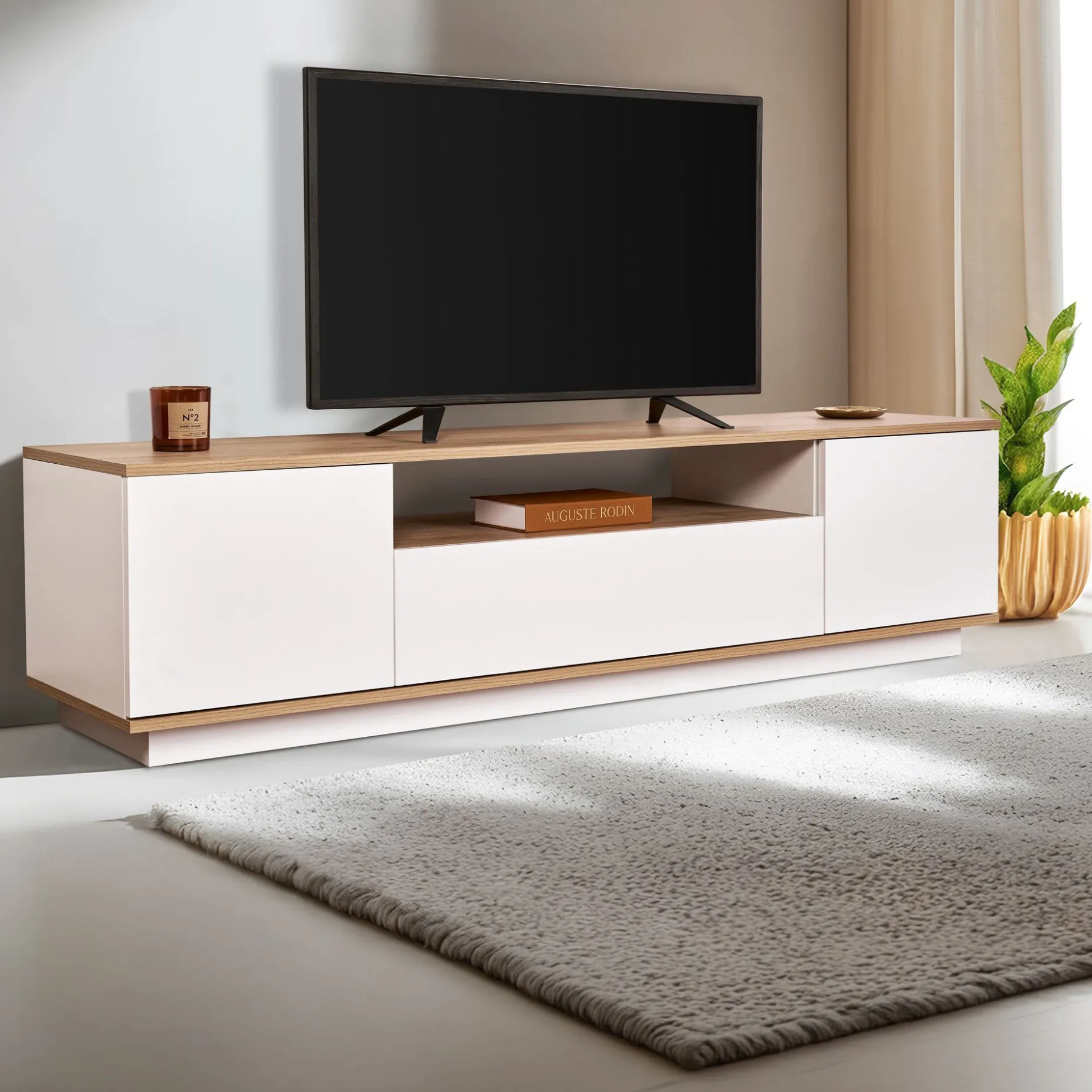 Lowboard Veramont - 100% MELAMINE - Weiß - 180 x 44,6 x 44,5 cm