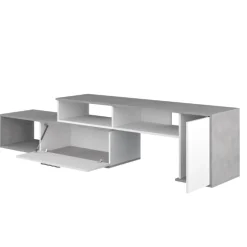 Lowboard Winn 170-250 cm mit 2 Klappen und 4 Fächern - Beton/ weiß