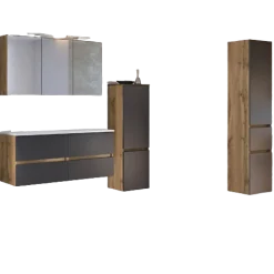 Held LunaBadezimmer : Spiegelschrank, Doppelwaschbecken, 2x Säulenschrank - Anthrazit/Eiche