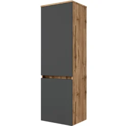 Held LunaBadezimmer : Spiegelschrank, Waschbeckenschrank, 2x Säulenschrank - Anthrazit/Eiche