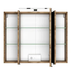 Held LunaBadezimmer : Spiegelschrank, Waschbeckenschrank, Säulenschrank - Weiß/Eiche Dekor
