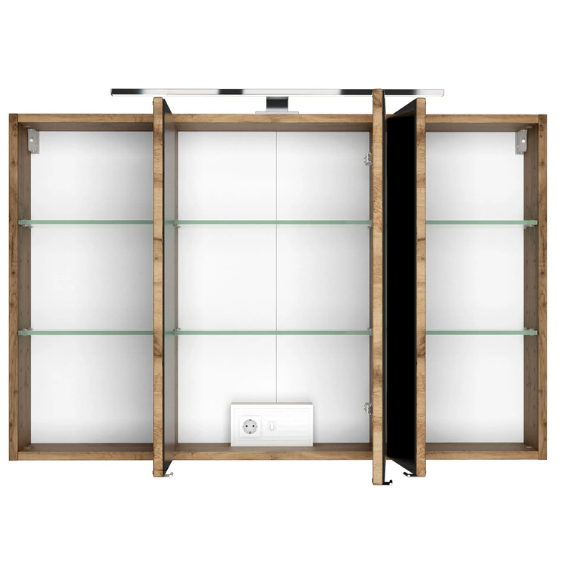 Held LunaBadezimmer : Spiegelschrank, Waschbeckenschrank, Säulenschrank - Weiß/Eiche Dekor