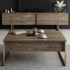 Emob Luxe C Couchtisch | 100 % MELAMIN | Walnuss, Gold