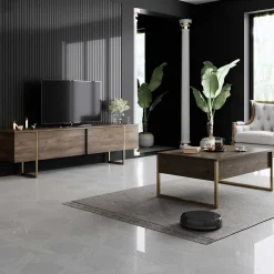 Emob Luxe C Couchtisch | 100 % MELAMIN | Walnuss, Gold