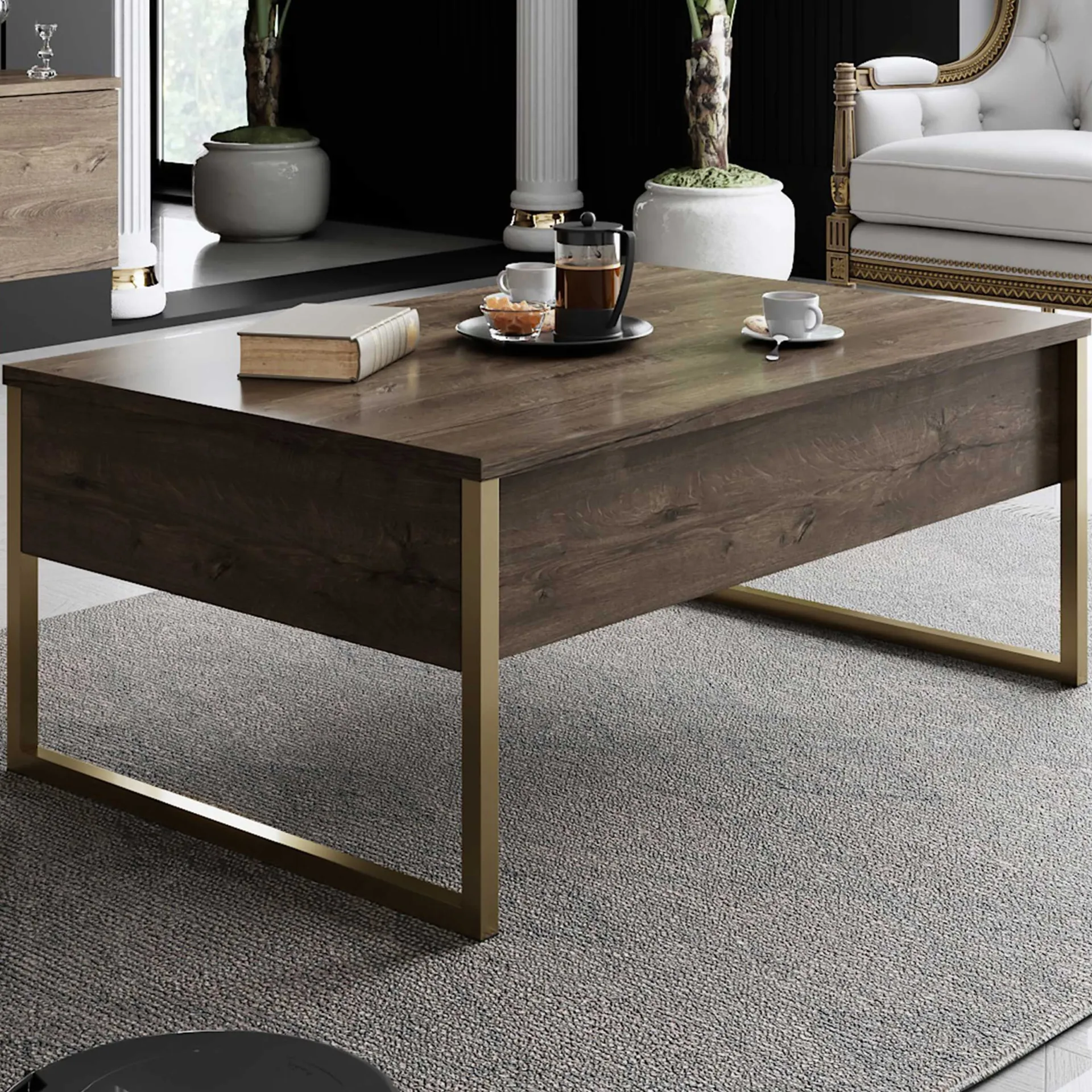Emob Luxe C Couchtisch | 100 % MELAMIN | Walnuss, Gold