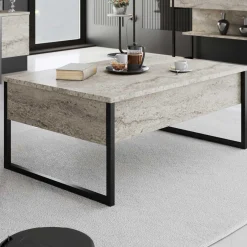 Emob Luxe Couchtisch | 100 % MELAMIN | Travertin, Schwarz