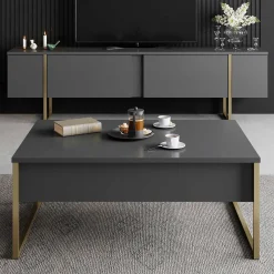 Luxe T TV-Ständer | 100 % MELAMIN | Anthrazit, Gold